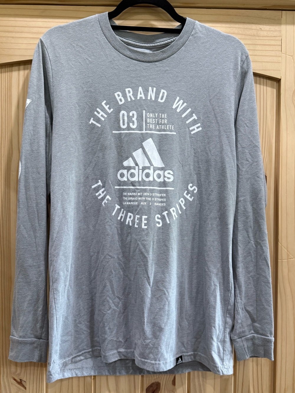 adidas Men’s Long Sleeve Graphic Shirt in Light Gray